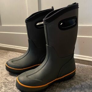 Kids Waterproof Boots -Dark Forest Green with Orange trim